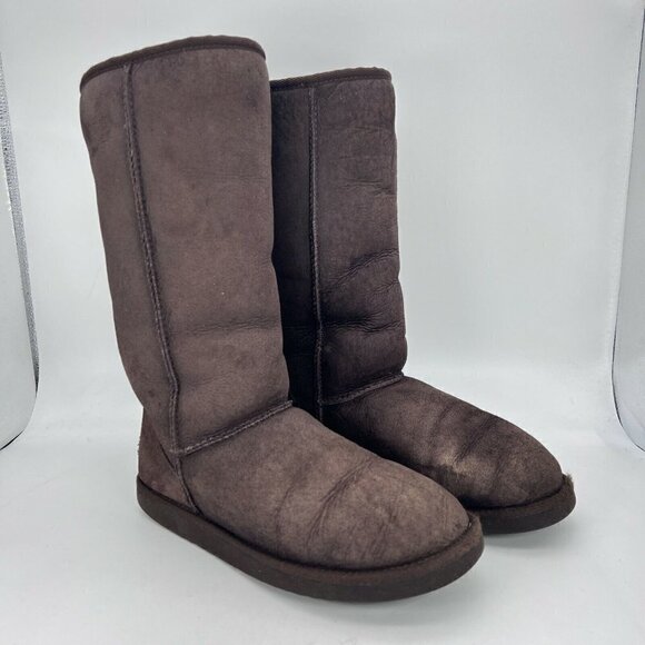 UGG Classic Women Size 8 Tall Winter Snow Boots Brown Mid Calf 5805 - Picture 2 of 11